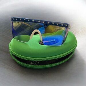 Tipsy Elves Blue Star Sunglasses with Green Case Unisex NWT